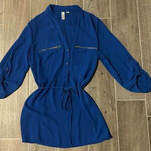 Tacera Royal Blue Long Sleeve Blouse with Zippered Pockets – Size M